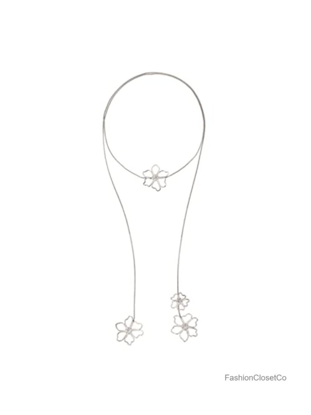 Vintage Long Metal Chain Flower Pendant Necklace Retro Botanical